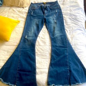 Flare legged blue jeans